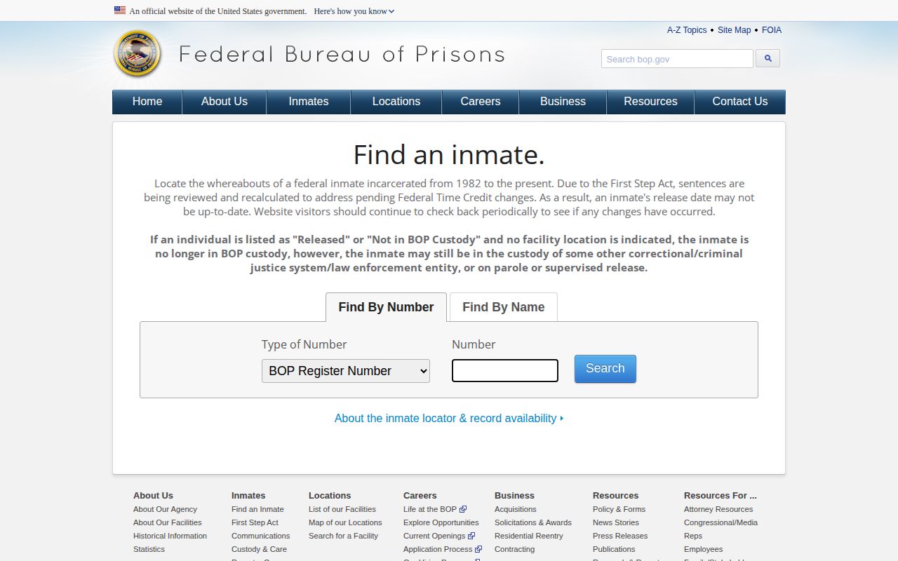 Federal Bureau of Prisons interface for Allendale County federal custody record checks