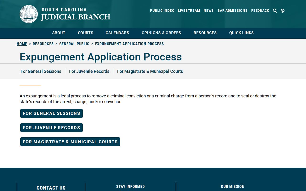 South Carolina Judicial Branch source for Allendale County expungement records